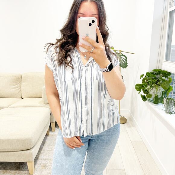 Thread & Supply Blue & White Stripe Cutout Back Top Size Small - Picture 1 of 5